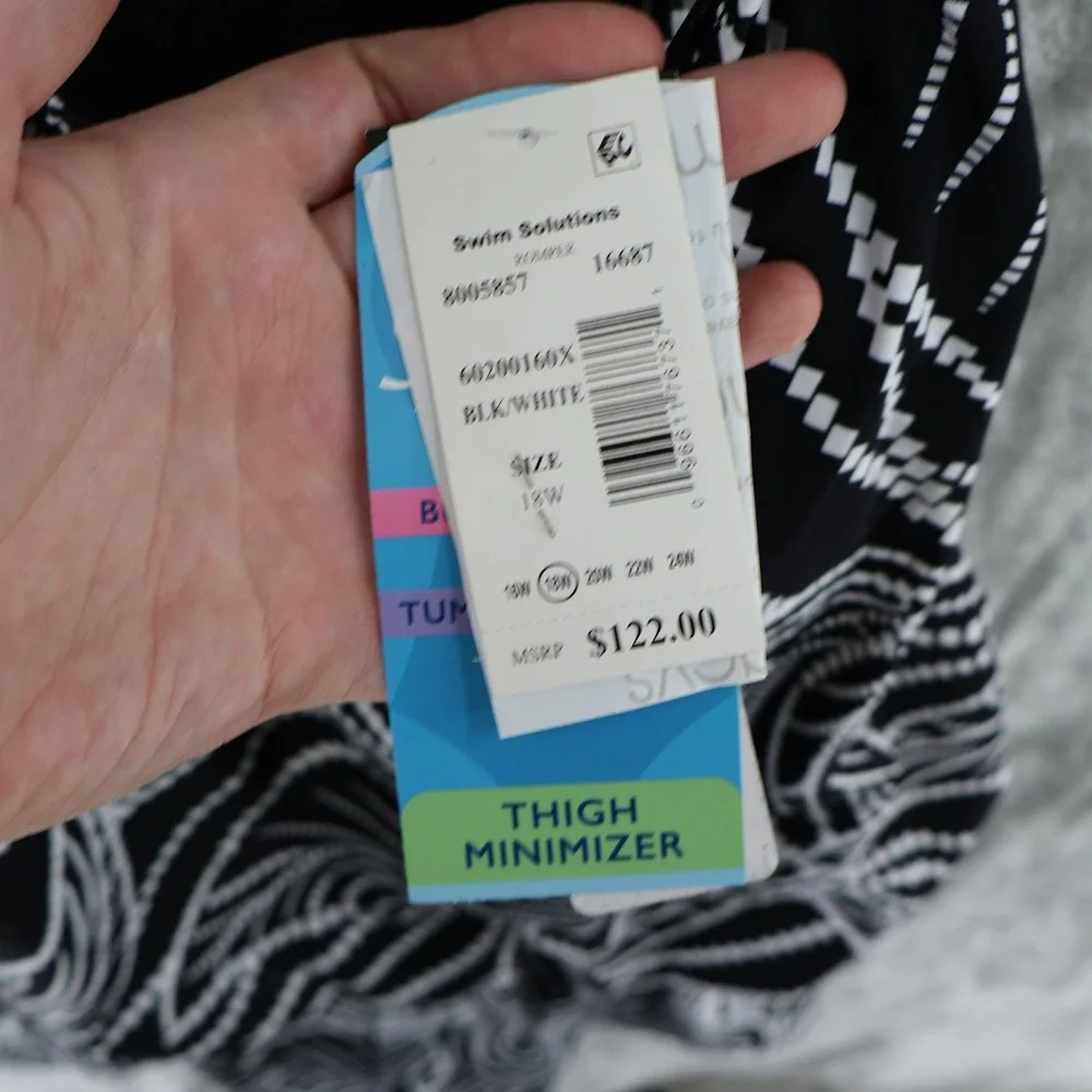Swim Solutions Romper Swimsuit Womens 18W Black Palm Print Tropical $122 NWT - Picture 3 of 16